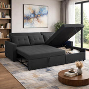 Casaliving Treshta 4 Seater LHS L - Shape Pull-Out Sofa Cum Bed with Storage Sofa for Living Room (Brown Fabric Color) Premium Fabric Sofa Set for Living Room Sofa Cum Bed