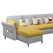 Ventos LHS 6 Seater L Shape Sofa Set for Living Room (Yellow Grey) Premium Velvet Fabric