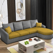 Shrank Round Lounger L Shape 6 Seater Sofa Set for Living Room (Yellow Grey) Fabric Sofa | RHS