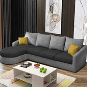 Shrank Round Lounger L Shape 6 Seater Sofa Set for Living Room (Black Grey) Fabric Sofa | LHS