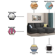 Swaloni RHS 4 Seater L Shape Sofa Set with Center Table for Living Room (Black) Premium Fabric Sofa