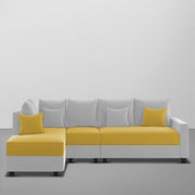 Inclair LHS 6 Seater L Shape Sofa Set for Living Room (Yellow Grey Fabric) Premium Fabric Sofa
