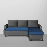 Asper RHS 4 Seater L Shape Sofa Set for Living Room (Black Blue Fabric) Premium Fabric Sofa