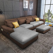 Blakey 6 Seater L Shape Sofa with Ottoman for Living Room (Brown Grey Fabric) Left Side