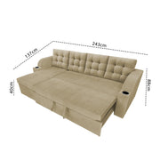 Grance LHS 4 Seater Corner Sofa Cum Bed for Living Room (Black Fabric) Premium Fabric Sofa