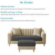Casaliving Doraldo 2 Seater with Ottoman Sofa Set for Living Room (Black Colour) Premium Fabric Sofa Set