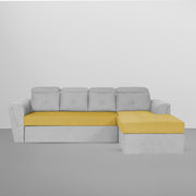 Elvi RHS 6 Seater L Shape Sofa Set for Living Room (Yellow Grey Fabric) Premium Fabric Sofa