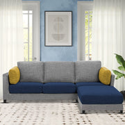 Nairo 4 Seater Interchangeable L Shape Sofa with Ottoman for Living Room (Blue Grey Fabric)