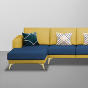 Falco LHS 6 Seater L Shape Sofa Set for Living Room (Blue Yellow Fabric) Premium Fabric Sofa