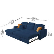Casaliving Gagnon LHS 4 Seater L Shape Corner Sofa Cum Bed for Living Room (Blue Fabric) Premium Fabric Sofa