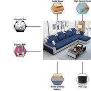 Casaliving Ella LHS 6 Seater L Shape Sofa Set for Living Room (Blue Grey) Premium Fabric Sofa Set for Living Room