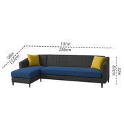 Neyami LHS 6 Seater L Shape Sofa Set for Living Room (Blue Black) Premium Fabric Sofa Set