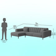 Damian LHS 4 Seater L Shape Sofa Set for Living Room (Dark Grey Colour Fabric) Premium Fabric Sofa Set for Living Room