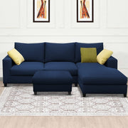 Rihan 4 Seater L Shape Sofa Set with Ottoman for Living Room (Blue Fabric) Right Side Sofa