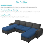 Rone 6 Seater L-Shaped & U-Shaped Sofas Set for Living Room – (Black Blue Colour Fabric) Premium Comfort Sofa