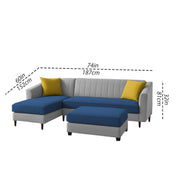 Neyami LHS 4 Seater with Ottoman L Shape Sofa Set for Living Room (Blue Grey) Premium Fabric Sofa Set