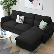 Andon 4 Seater L Shape Sofa Set for Living Room (Black Fabric) Right Side Sofa