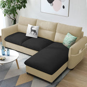 Andon 4 Seater L Shape Sofa Set for Living Room (Cream Black Fabric) Right Side Sofa