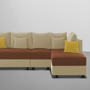 Inclair RHS 6 Seater L Shape Sofa Set for Living Room (Cream Brown Fabric) Premium Fabric Sofa