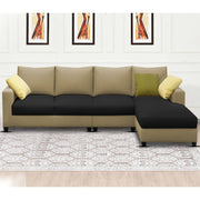 Rihan 6 Seater L Shape Sofa Set Living Room (Cream Black Fabric) Right Side Sofa