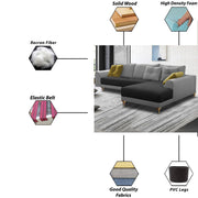 Viva RHS 6 Seater L Shape Sofa Set for Living Room (Black Grey) Premium Fabric Sofa