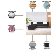 Casaliving Cassidy LHS 6 Seater L Shape Sofa Set for Living Room (Black Colour) Premium Fabric Sofa