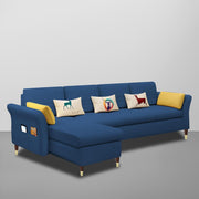 Ventos LHS 6 Seater L Shape Sofa Set for Living Room (Blue) Premium Velvet Fabric