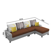 Afie RHS 6 Seater L Shape Sofa Set for Living Room (Black Grey Fabric) Premium Fabric Sofa