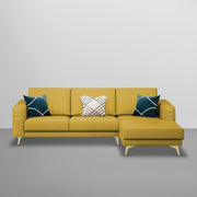 Falco RHS 4 Seater L Shape Sofa Set for Living Room (Yellow Fabric) Premium Fabric Sofa