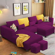 Minta LHS 8 Seater L Shape Sofa Set with Ottoman & 2 Puffy for Living Room (Green Fabric)