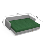 Ashton RHS 4 Seater L Shape Sofa Set with Center Table for Living Room (Green Grey Fabric) Premium Fabric Sofa
