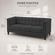 Casaliving Fento 3 Seater Sofa Set for Living Room, 3 Seater (Black) Colour Premium Velvet Fabric Sofa