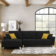 Antonio LHS 4 Seater L Shape Sofa Set for Living Room (Black Premium Fabric)