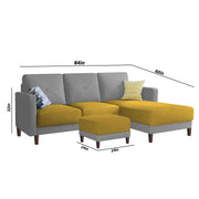 Swaloni RHS 4 Seater L Shape Sofa Set with Center Table for Living Room (Yellow Grey) Premium Fabric Sofa