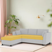 Blustin LHS 4 Seater L Shape Sofa Set for Living Room (Yellow Grey Fabric) Premium Fabric Sofa