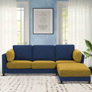 Nairo 4 Seater Interchangeable L Shape Sofa with Ottoman for Living Room (Blue Yellow Fabric)