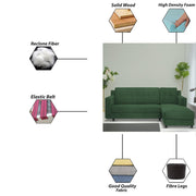 Fracher RHS 4 Seater L Shape Sofa Set for Living Room (Green Fabric) Premium Fabric Sofa