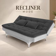 Casaliving Danny Sofa Cum Bed for Living Room Premium Fabric Sofa New 3 Seater Sofa Cum Bed Velvet Fabric with 2 Cushions and Suitable for All Indoor (Black Grey)