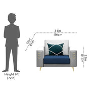 Casaliving Falco 1 Seater Sofa Set for Living Room (Blue Grey Fabric) Premium Fabric Sofa