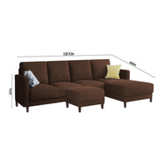 Swaloni RHS 6 Seater L Shape Sofa Set with Center Table for Living Room (Brown) Premium Fabric Sofa