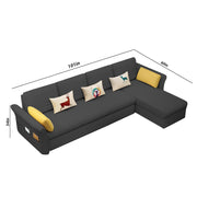 Ventos RHS 6 Seater L Shape Sofa Set for Living Room (Black) Premium Velvet Fabric