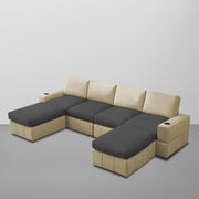 Rone 6 Seater L-Shaped & U-Shaped Sofas Set for Living Room – (Cream Black Colour Fabric) Premium Comfort Sofa
