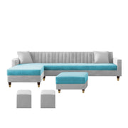 Casaliving Garcia 8 Seater RHS L Shape Sofa Set with Ottoman & 2 Puffy for Living Room (Grey Colour Fabric) Premium Fabric Sofa