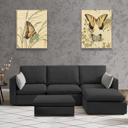 Amberlin 4 Seater Interchangeable L Shape Sofa with Ottoman for Living Room (Black)