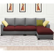 Rihan 6 Seater L Shape Sofa Set Living Room (Maroon Grey Fabric) Right Side Sofa
