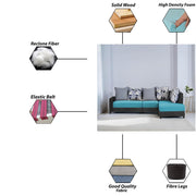 Casaliving James RHS 6 Seater L Shape Sofa Set for Living Room (Turquise Black Colour) Premium Fabric Sofa