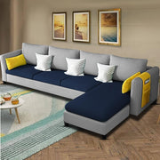 Asser RHS 6 Seater L Shape Sofa Set for Living Room (Blue Grey) Premium Fabric Sofa