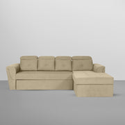 Elvi RHS 6 Seater L Shape Sofa Set for Living Room (Cream Fabric) Premium Fabric Sofa