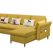 Ventos RHS 6 Seater L Shape Sofa Set for Living Room (Yellow Colour) Premium Velvet Fabric