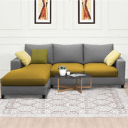 Rihan 4 Seater L Shape Sofa Set Living Room (Yellow Grey Fabric) Left Side Sofa